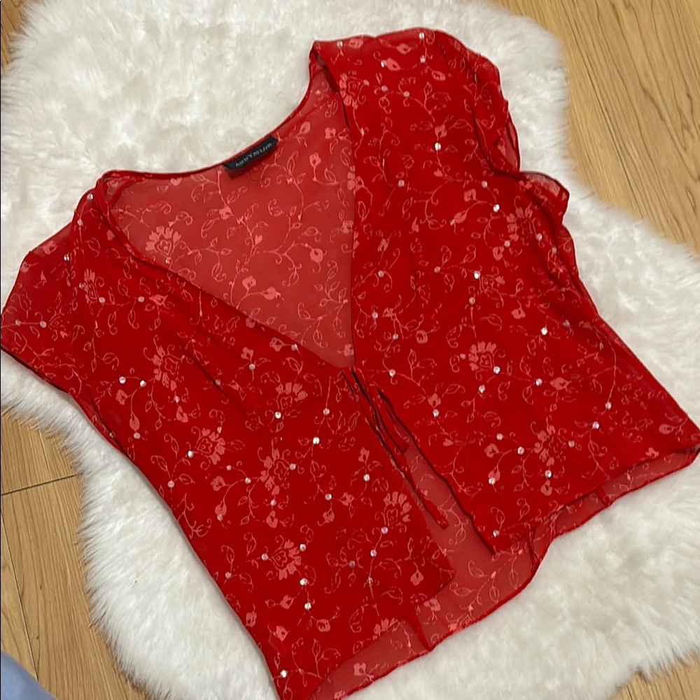Vintage Red Sheer Floral Top